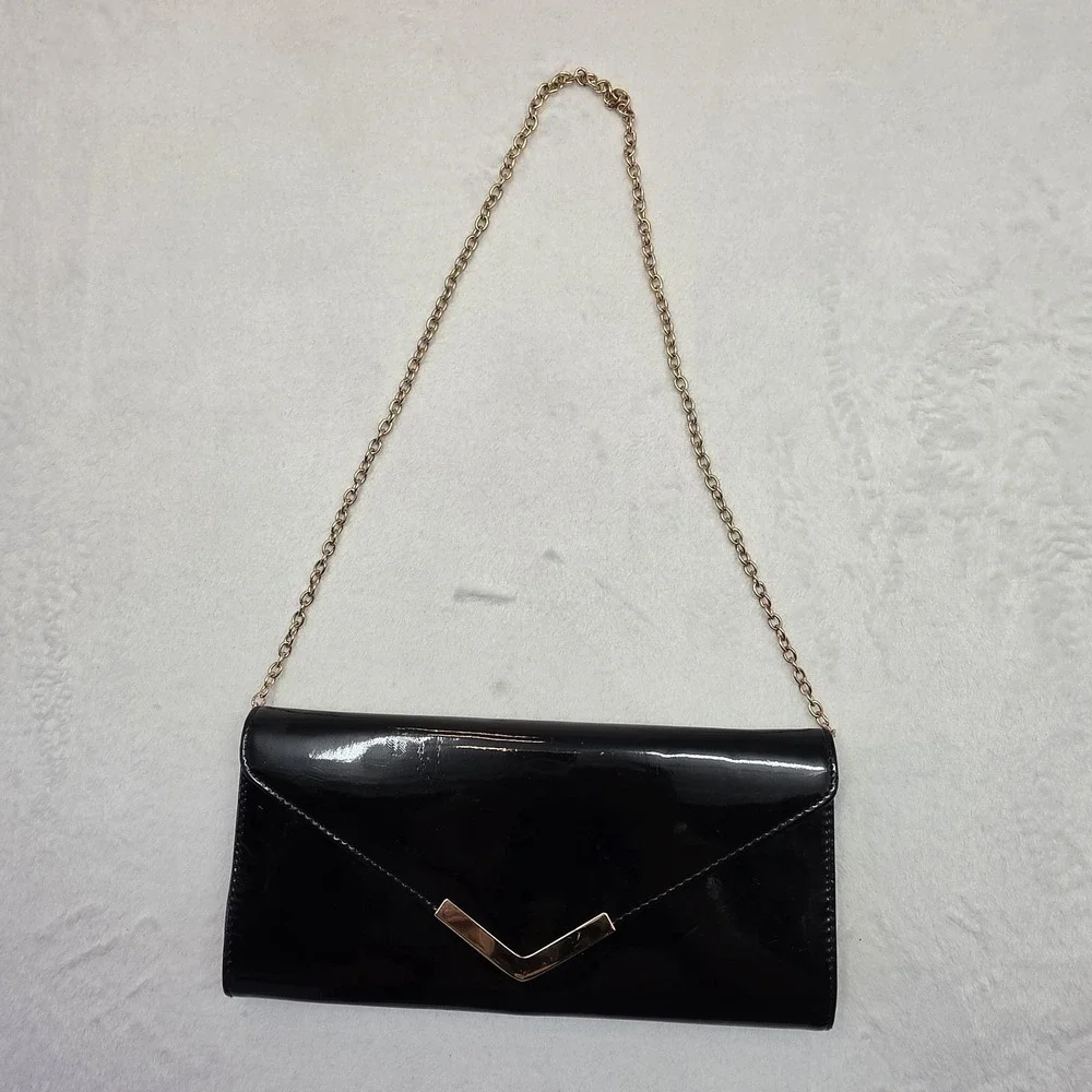 ALDO Black Patent Envelope Clutch Chain Strap Evening Crossbody Bag